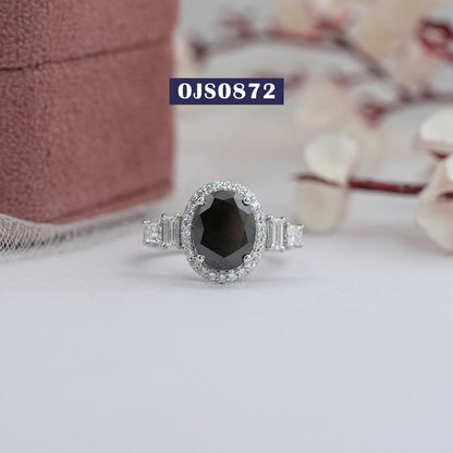 Black Oval Cut Halo Diamond Engagement Ring