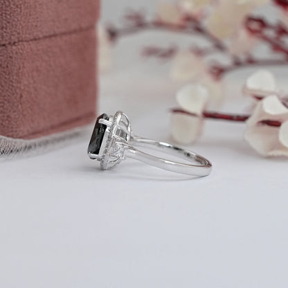 Black Oval Cut Halo Diamond Engagement Ring