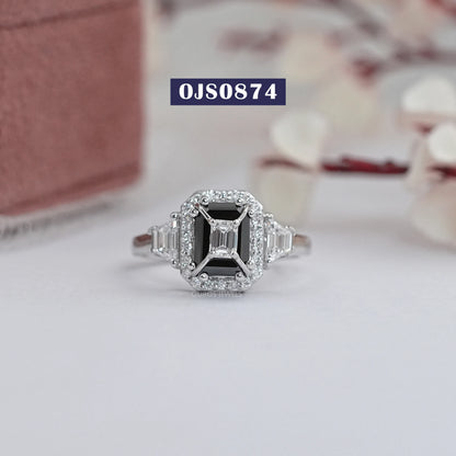 Three Stone Black Emerald Cut Lab Grown Diamond Ring
