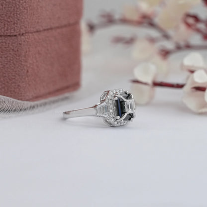 Three Stone Black Emerald Cut Lab Grown Diamond Ring
