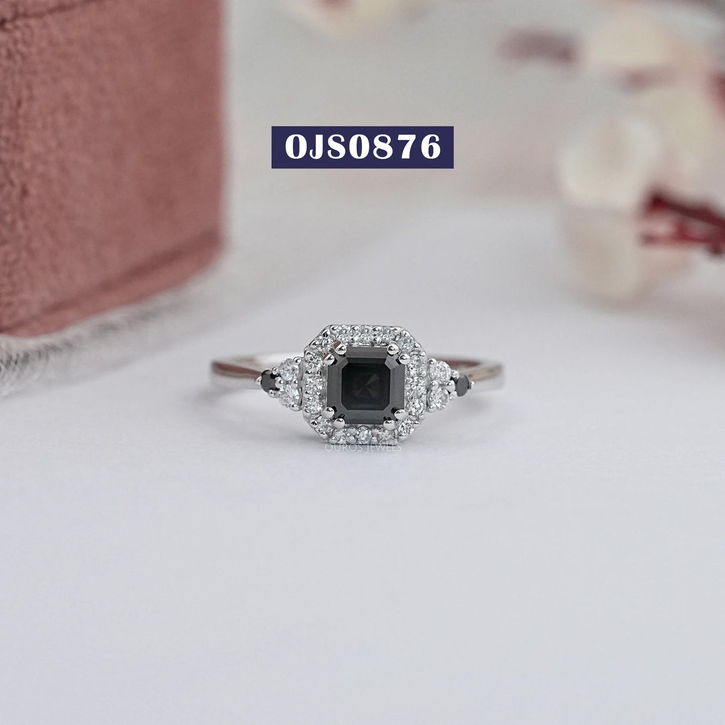 Black Asscher Cut Halo Diamond Ring