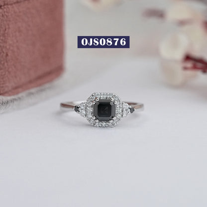Black Asscher Cut Halo Diamond Ring