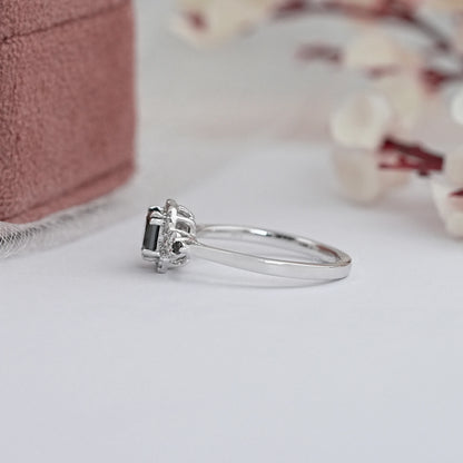 Black Asscher Cut Halo Diamond Ring
