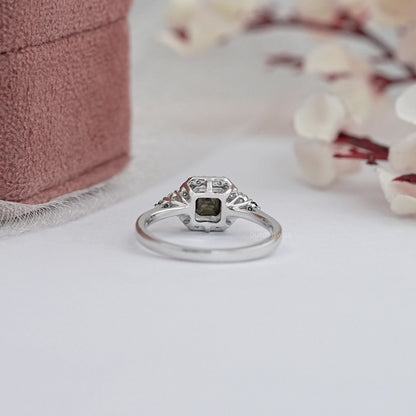 Black Asscher Cut Halo Diamond Ring