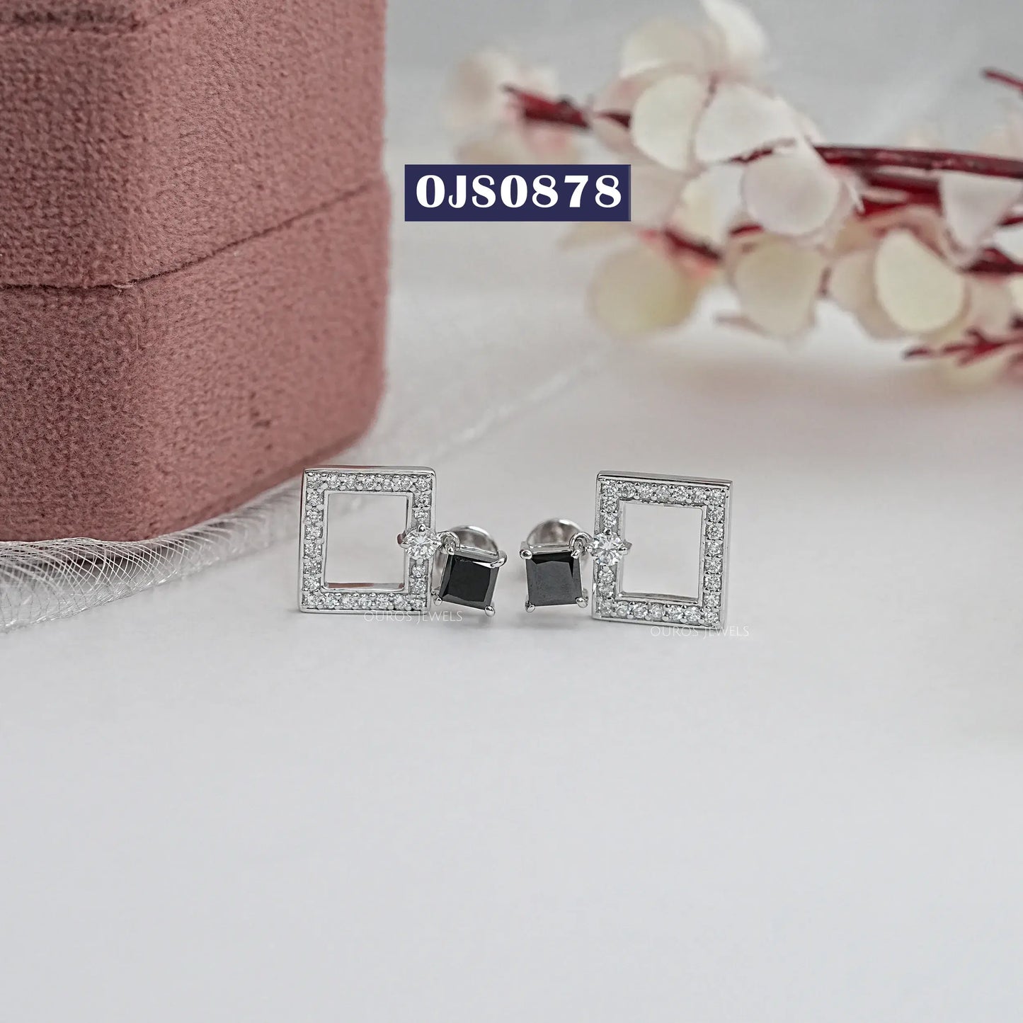 Black Round Cut Lab Diamond  Earrings