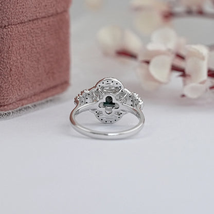 Black Princess And Half Moon Cut Double Halo Ring