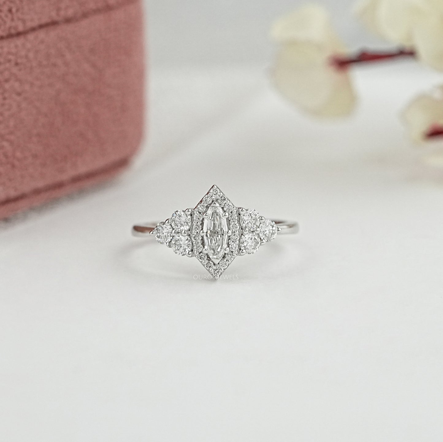 Step Cut Oval Halo Engagement Ring