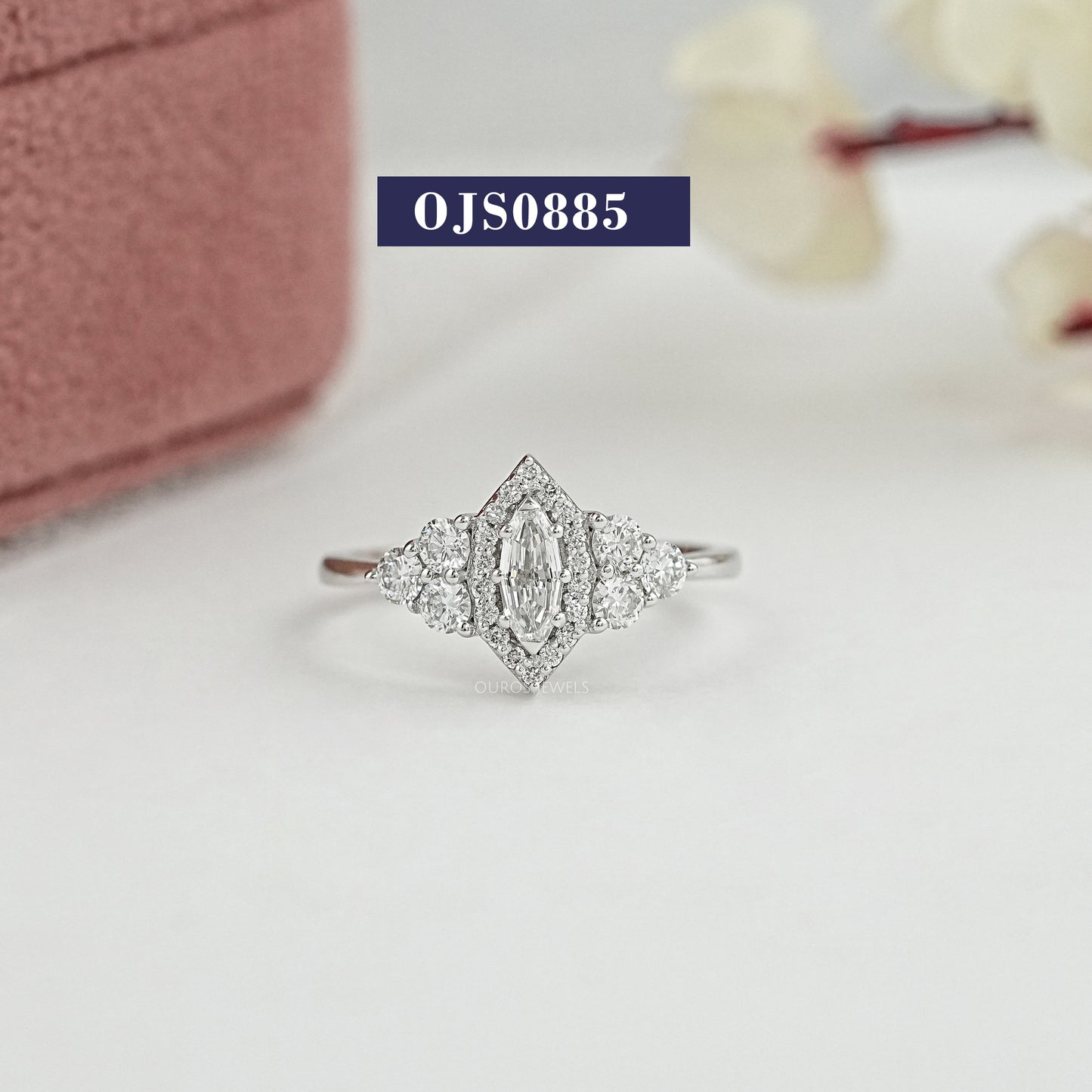Step Cut Oval Halo Engagement Ring