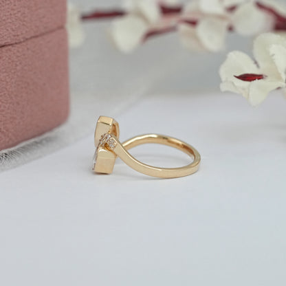 Lab Grown Step Cut Shield Diamond Bypass Style Ring