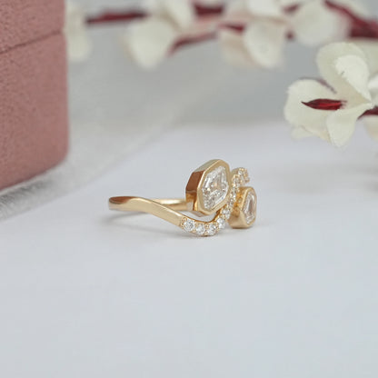 Lab Grown Step Cut Shield Diamond Bypass Style Ring