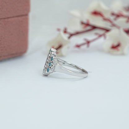 Blue Round GemStone Bezel Set Diamond Ring