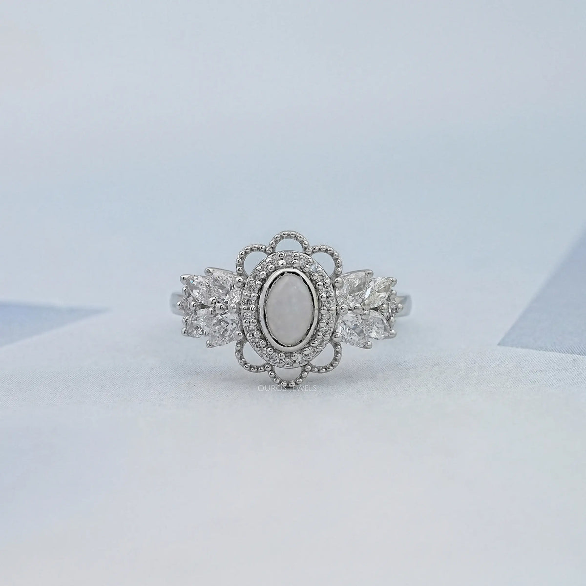 Opal Gemstone Cluster Set Engagement Ring
