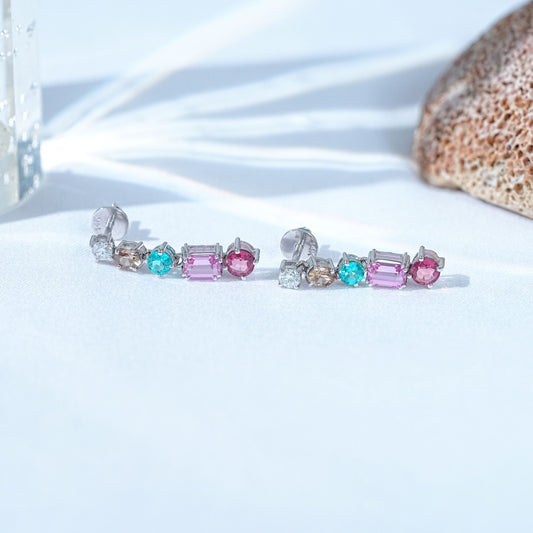 Multi Shape Gemstone Diamond Dangle Earrings