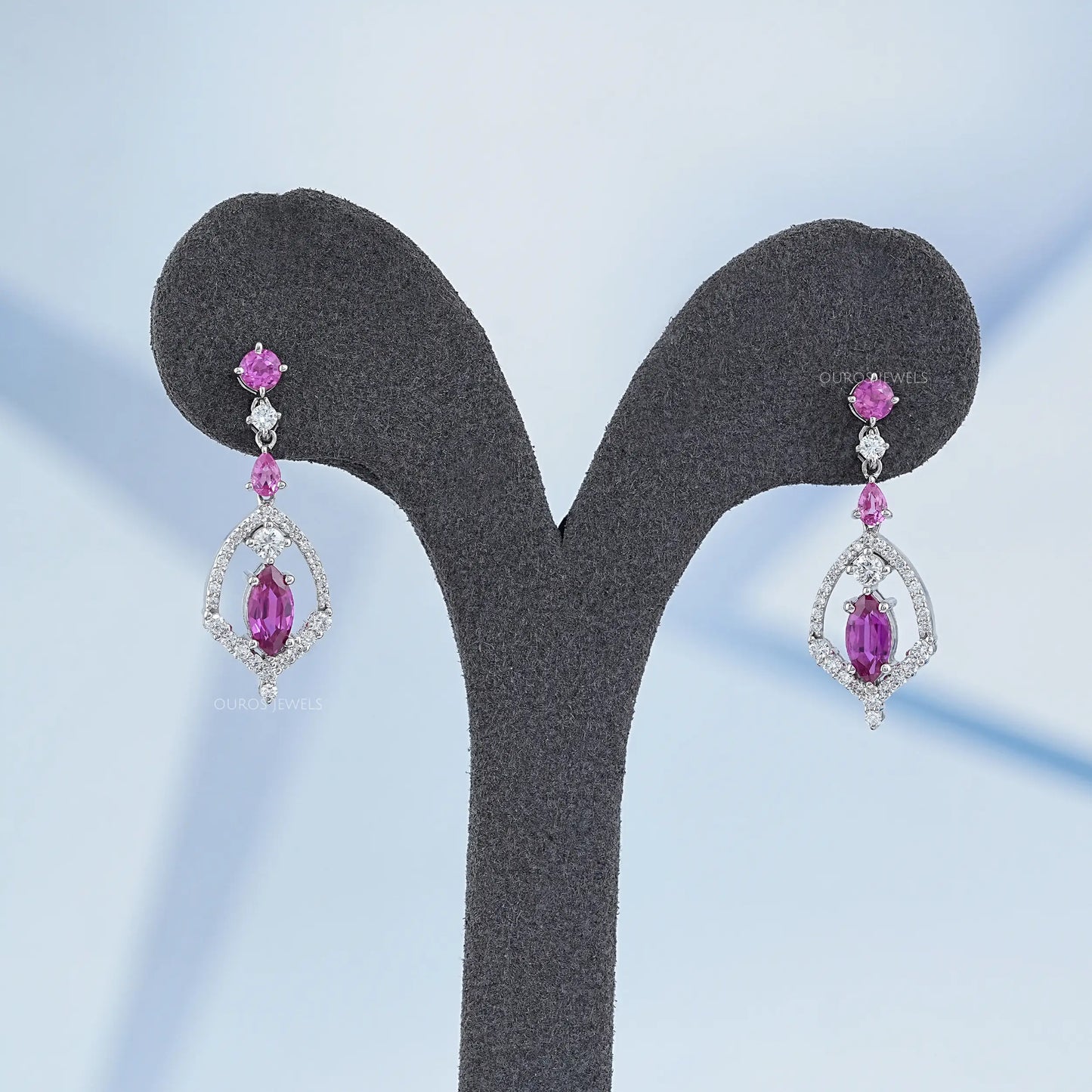 Pink Sapphire Marquise Cut Dangle Earrings