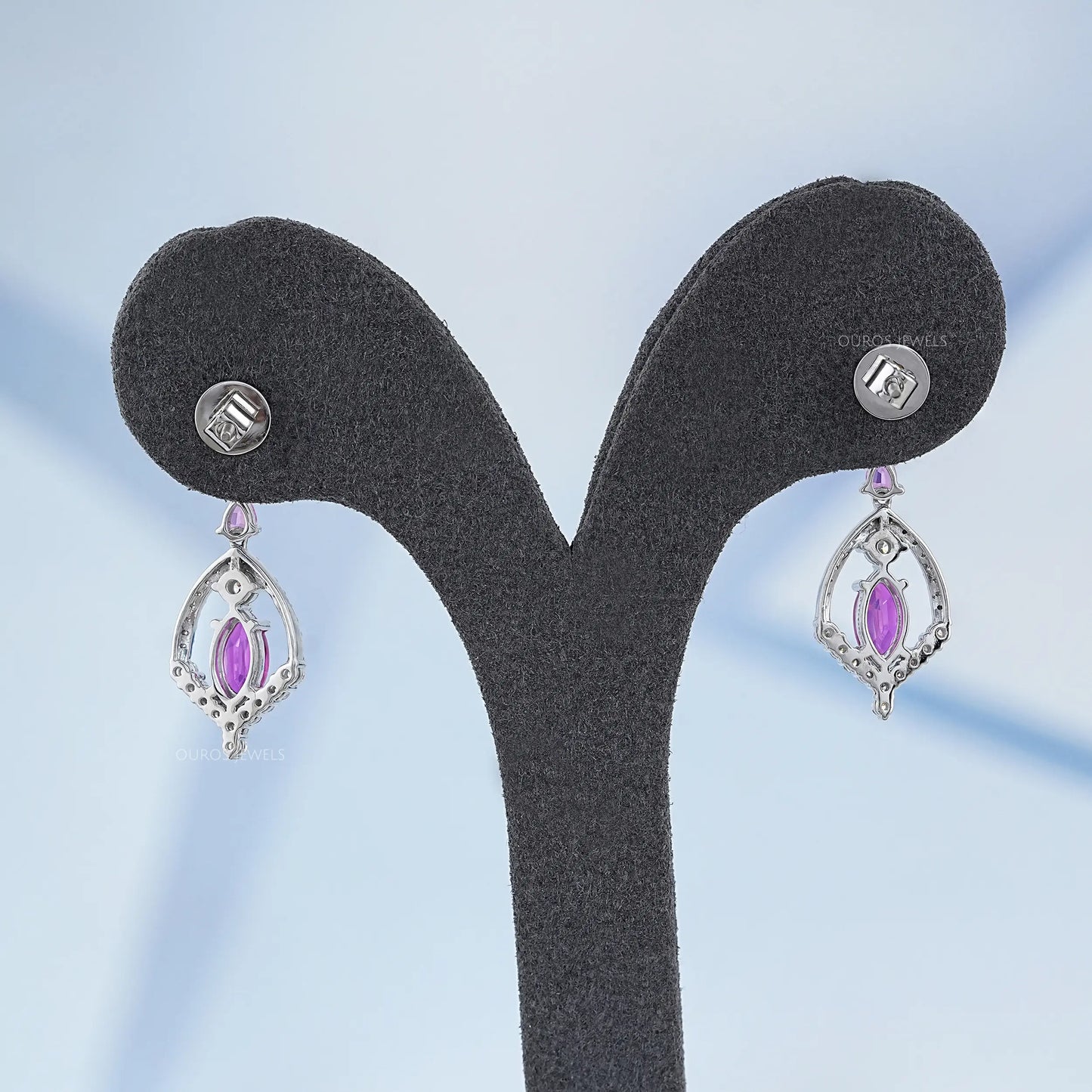 Pink Sapphire Marquise Cut Dangle Earrings