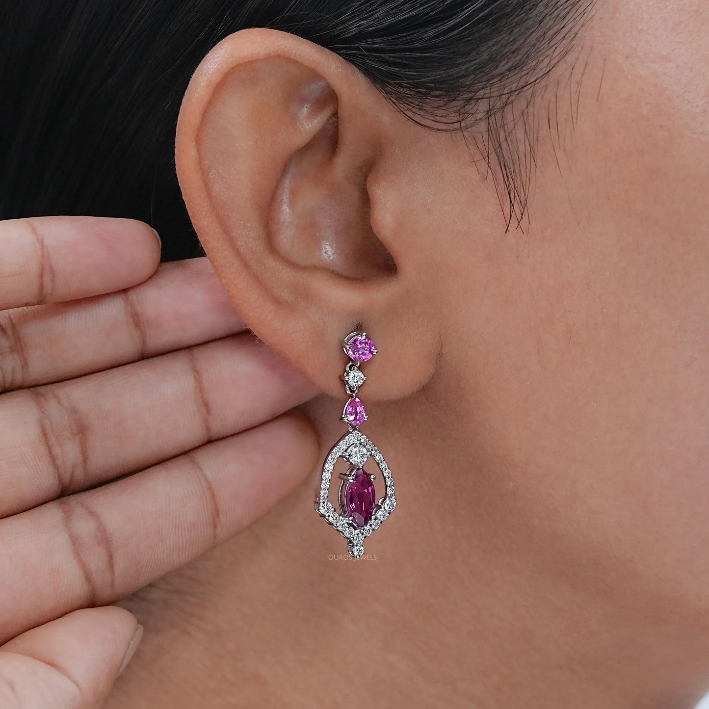 Pink Sapphire Marquise Cut Dangle Earrings