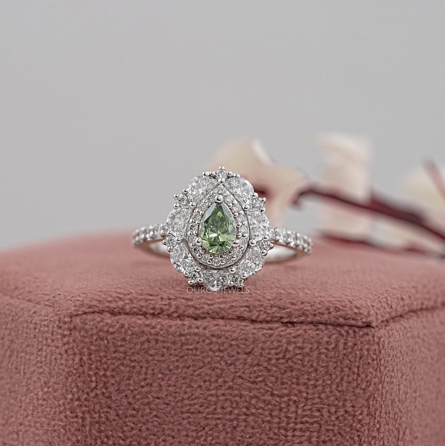 Pear Cut Lab Diamond Halo Accent Ring