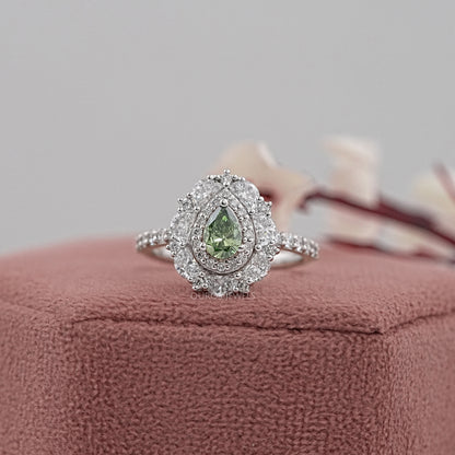 Pear Cut Lab Diamond Halo Accent Ring