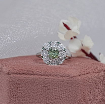 Green Cushion Cut Lab Diamond Halo Ring