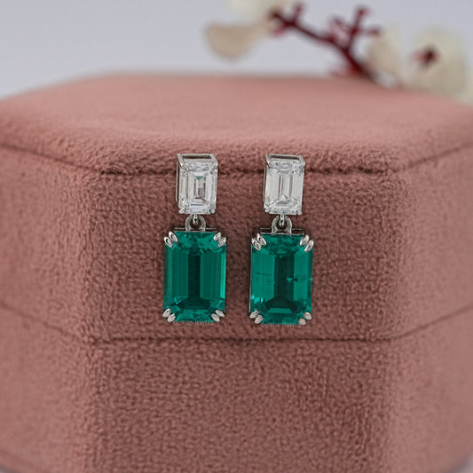 Emerald Gemstone Dangle Drop Earrings