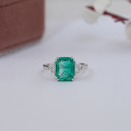 Green Cushion Lab Diamond Wedding Ring