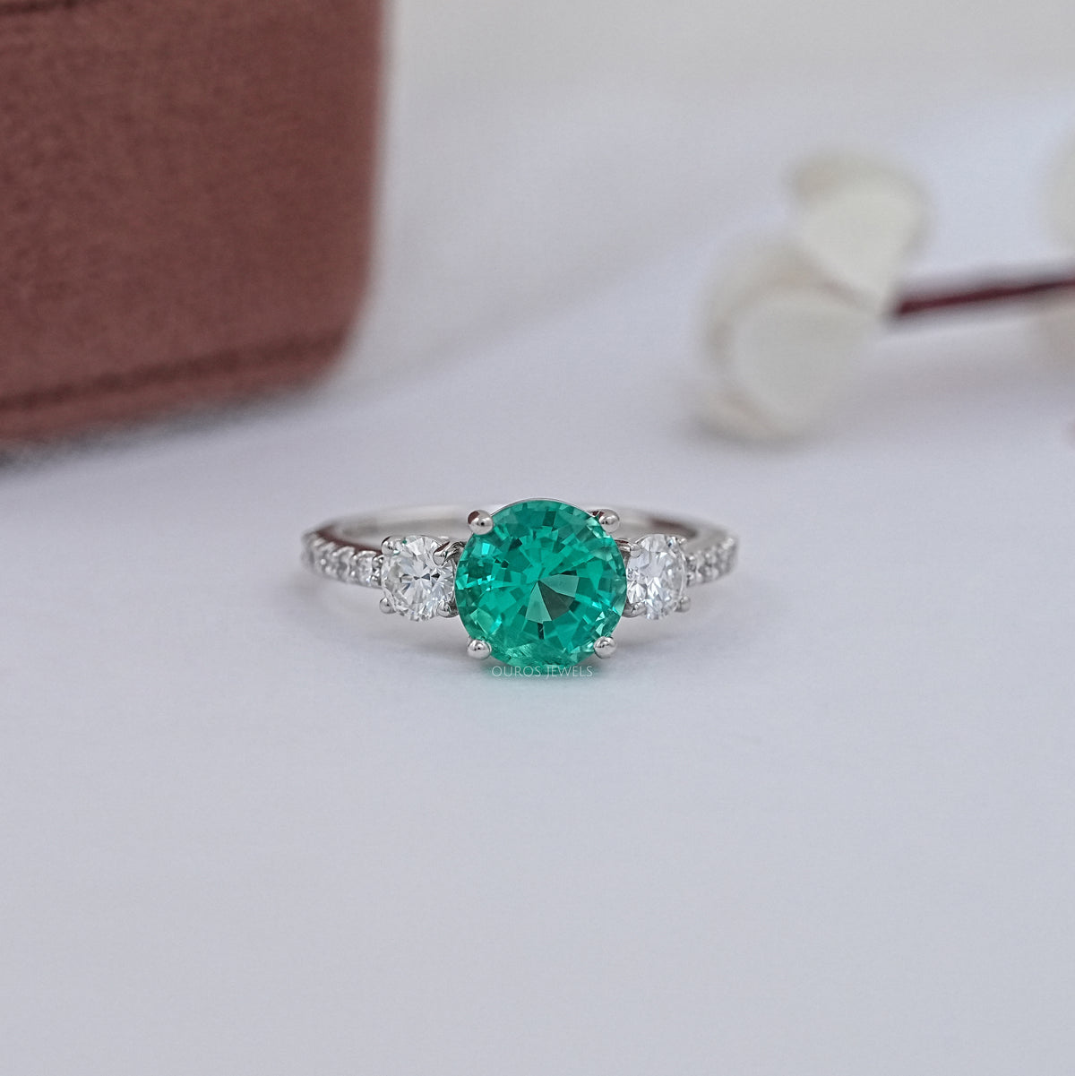 Green Round Cut Lab Diamond Accent Ring