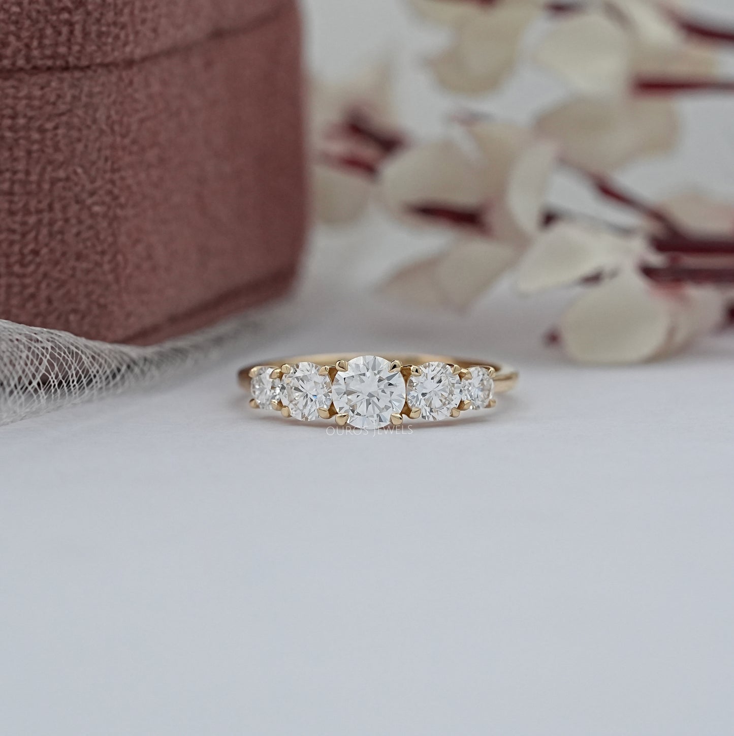 Round Cut Lab Diamond Five Stone Wedding Ring