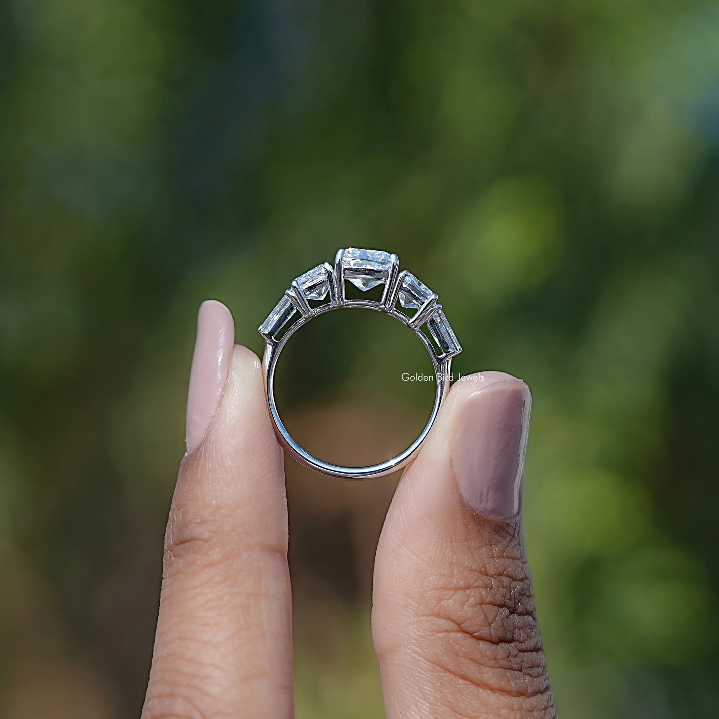 Square Cushion And Tapered Baguette Five Stone Ring