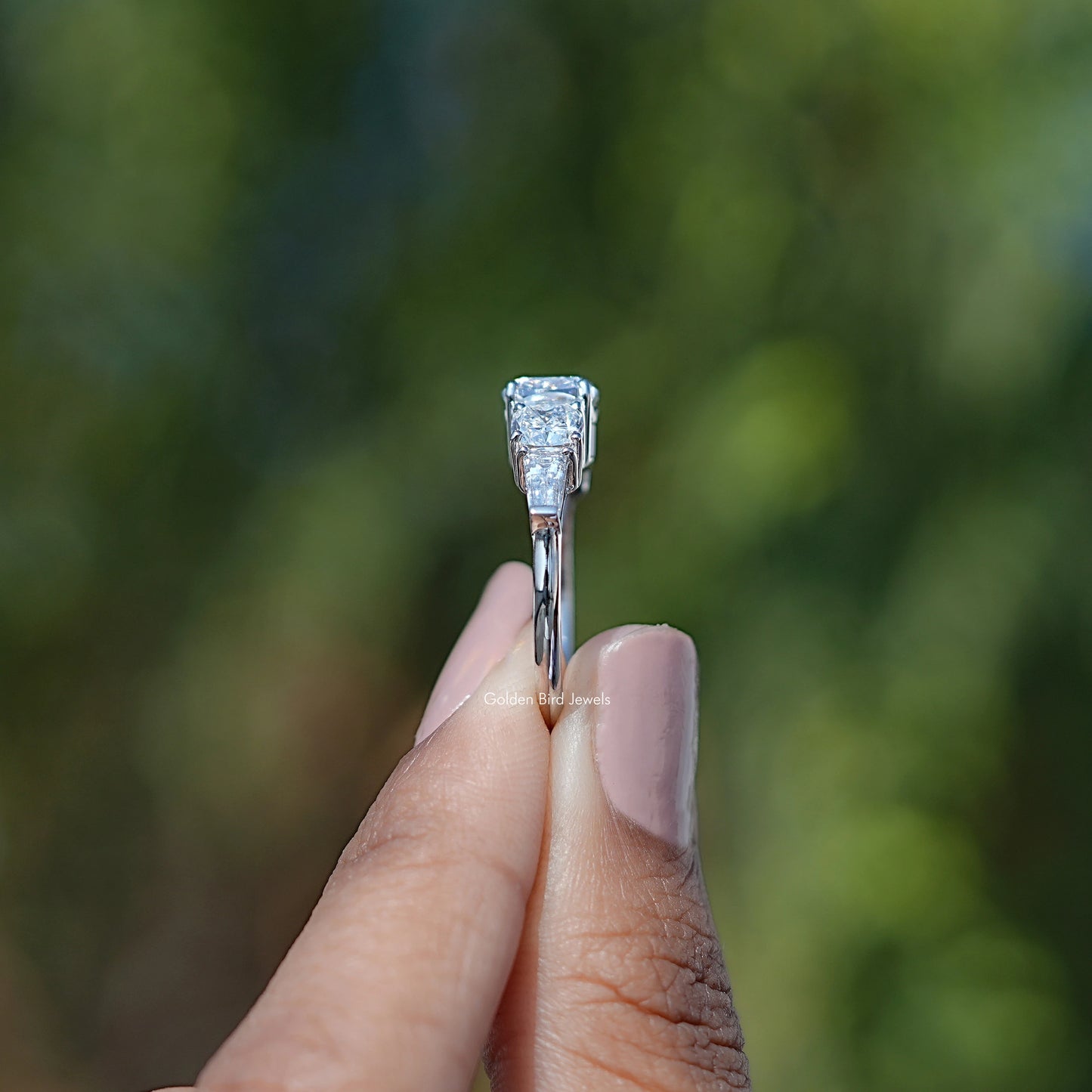 Square Cushion And Tapered Baguette Five Stone Ring