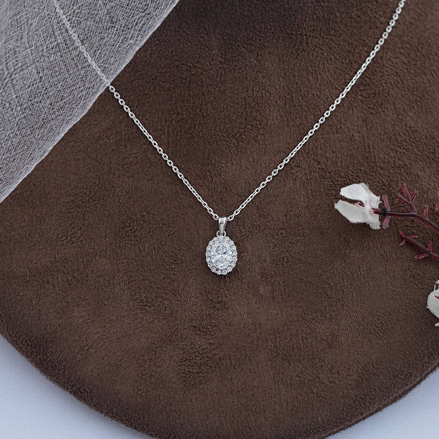 Oval Diamond Halo Pendant