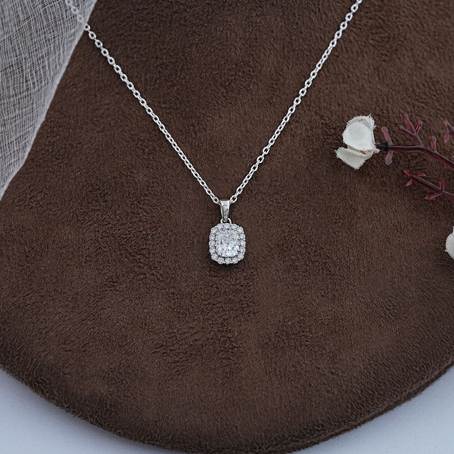 Cushion Cut Halo Diamond Pendant