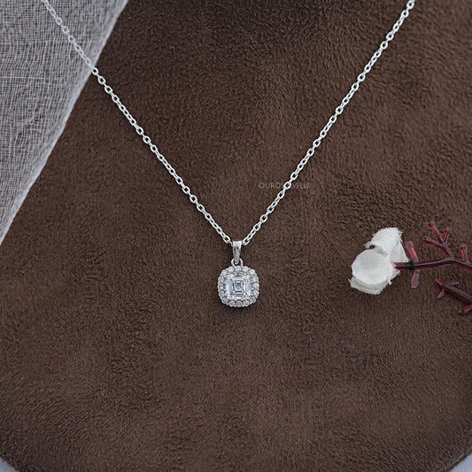 Asscher Cut Lab Diamond Halo Pendant