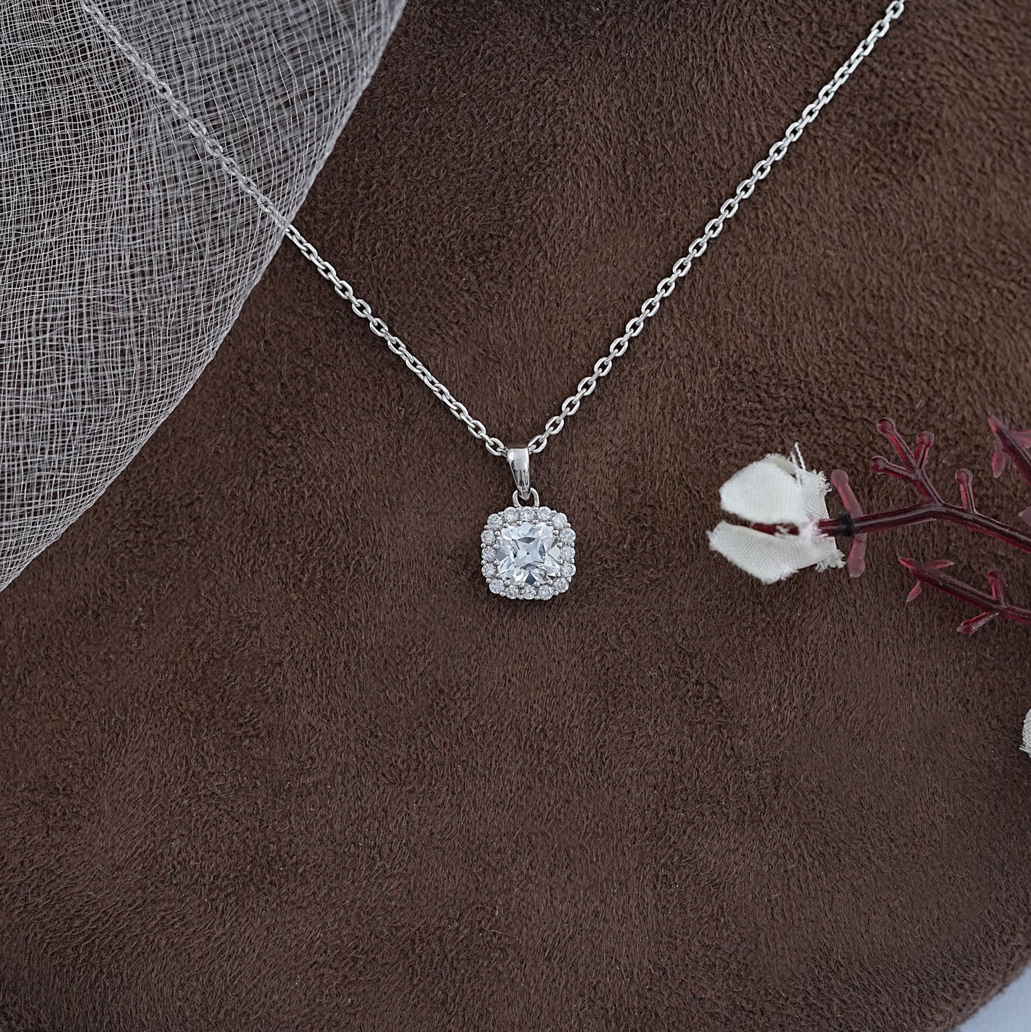 Square Old Mine Cushion Halo Diamond Pendant