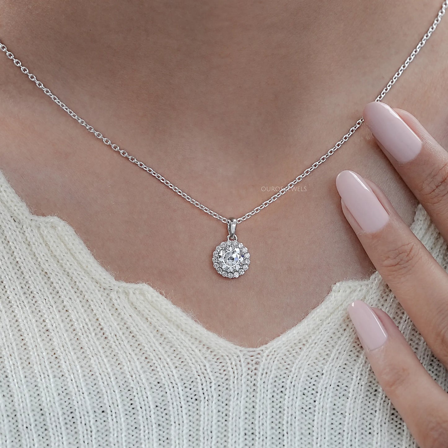 Old European Round Lab Diamond Halo Pendant