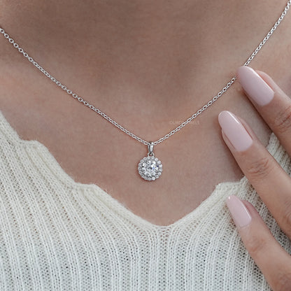 Old European Round Lab Diamond Halo Pendant