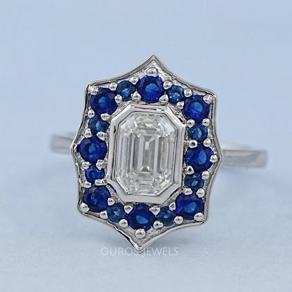 Old Mine Emerald Cut Halo Gemstone Ring