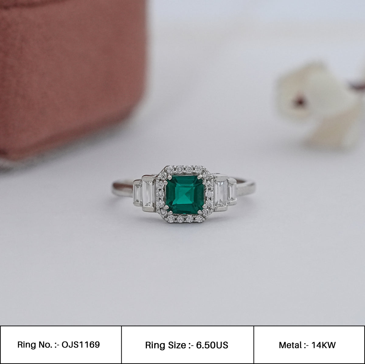 Green Asscher Gemstone Baguette Diamond Ring