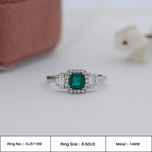 Green Asscher Gemstone Baguette Diamond Ring