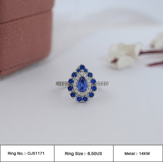 Pear Sapphire Gemstone Halo Accent Ring