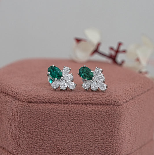 Oval Cut Emerald Gemstone Drop Earrings