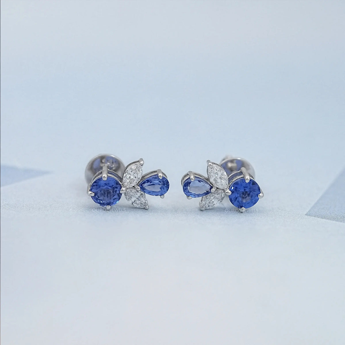 Pear And Round Cut Sapphire Gemstone Earrings