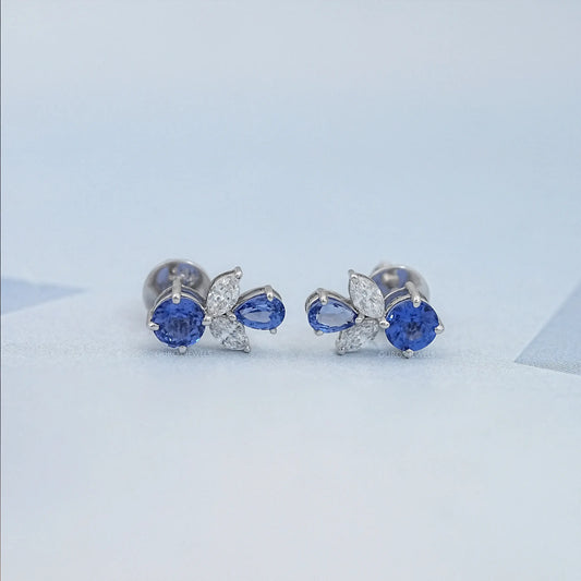 Pear And Round Cut Sapphire Gemstone Earrings
