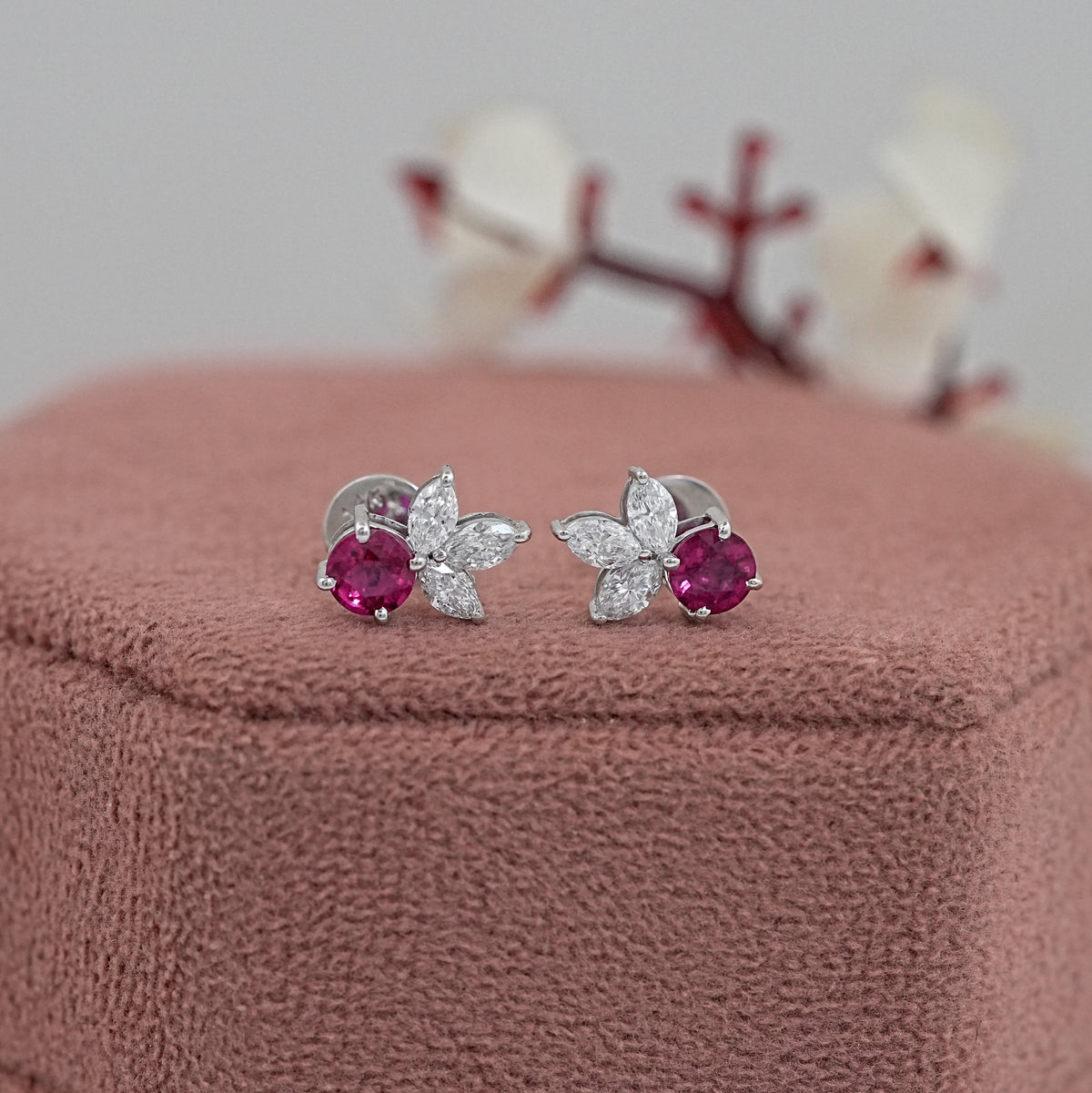 Round Cut Ruby Gemstone Earrings