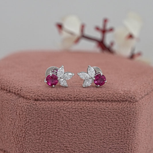 Round Cut Ruby Gemstone Earrings