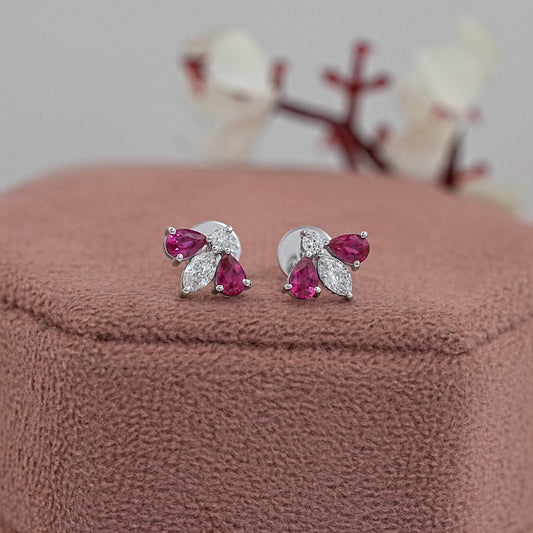 Pear Cut Ruby And Marquise Cut Diamond Earrings
