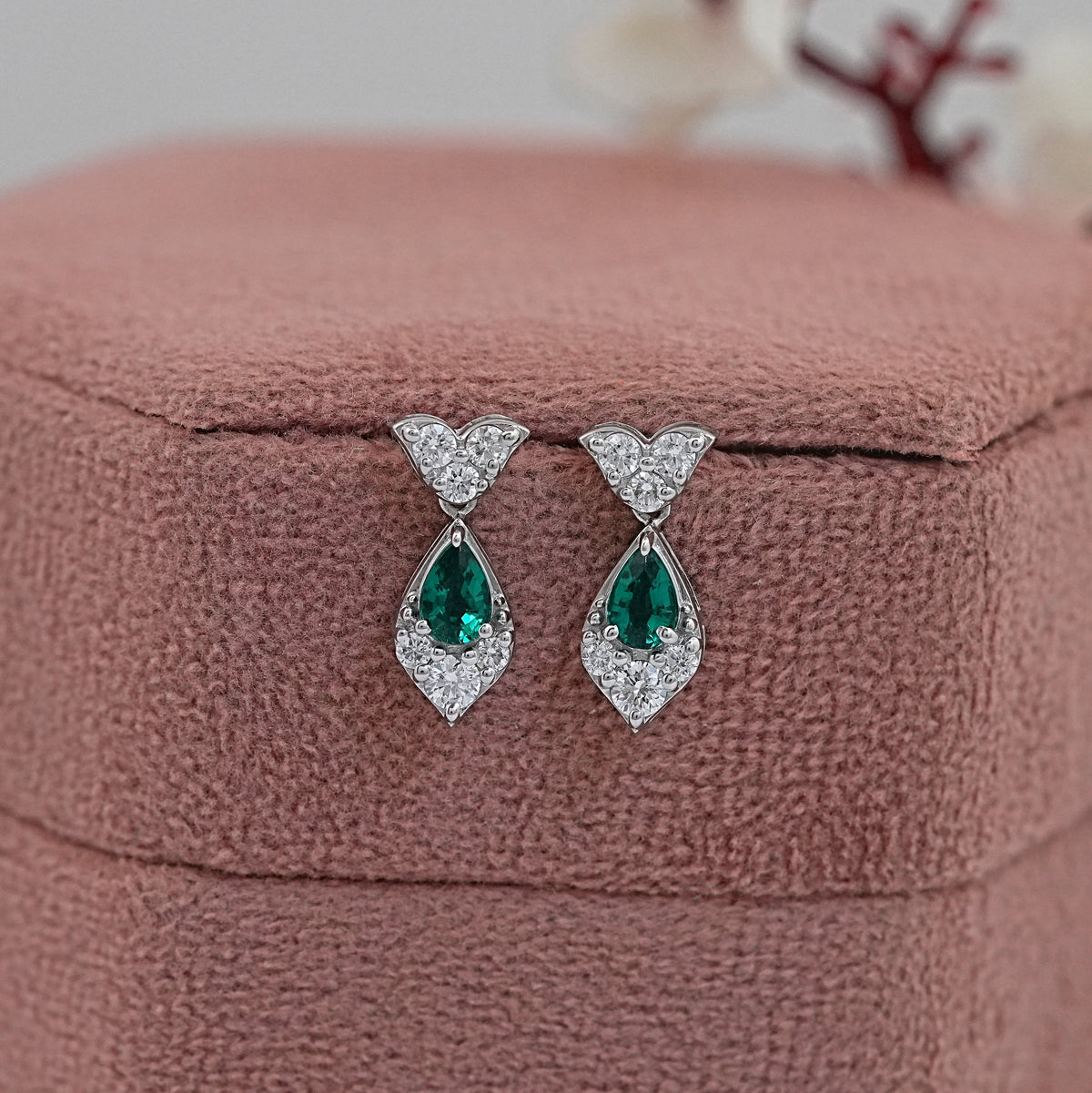 Pear Cut Emerald Gemstone Dangle Earrings