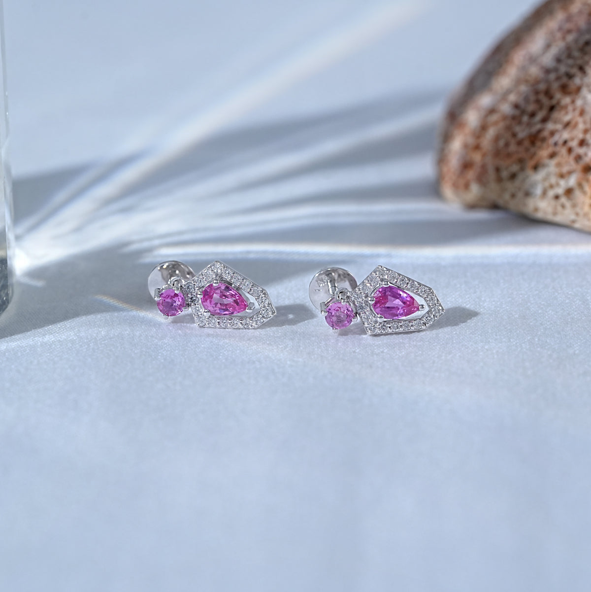 Pear And Round Cut Pink Gemstone Dangle Earrings