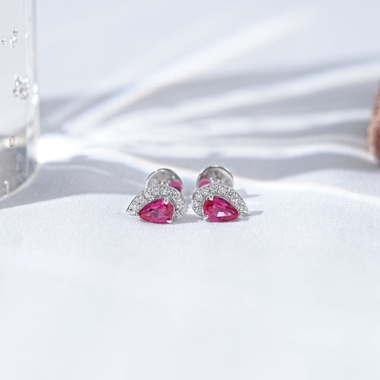 Pear Cut Ruby Gemstone Stud Earrings