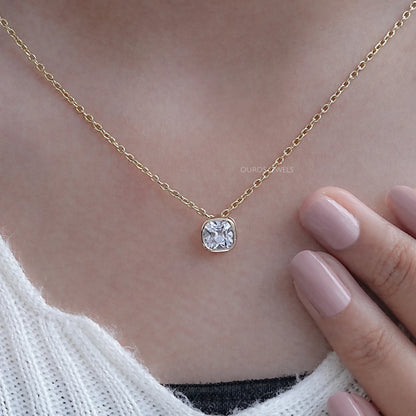 Square Old Mine Cushion Bezel Set Pendant