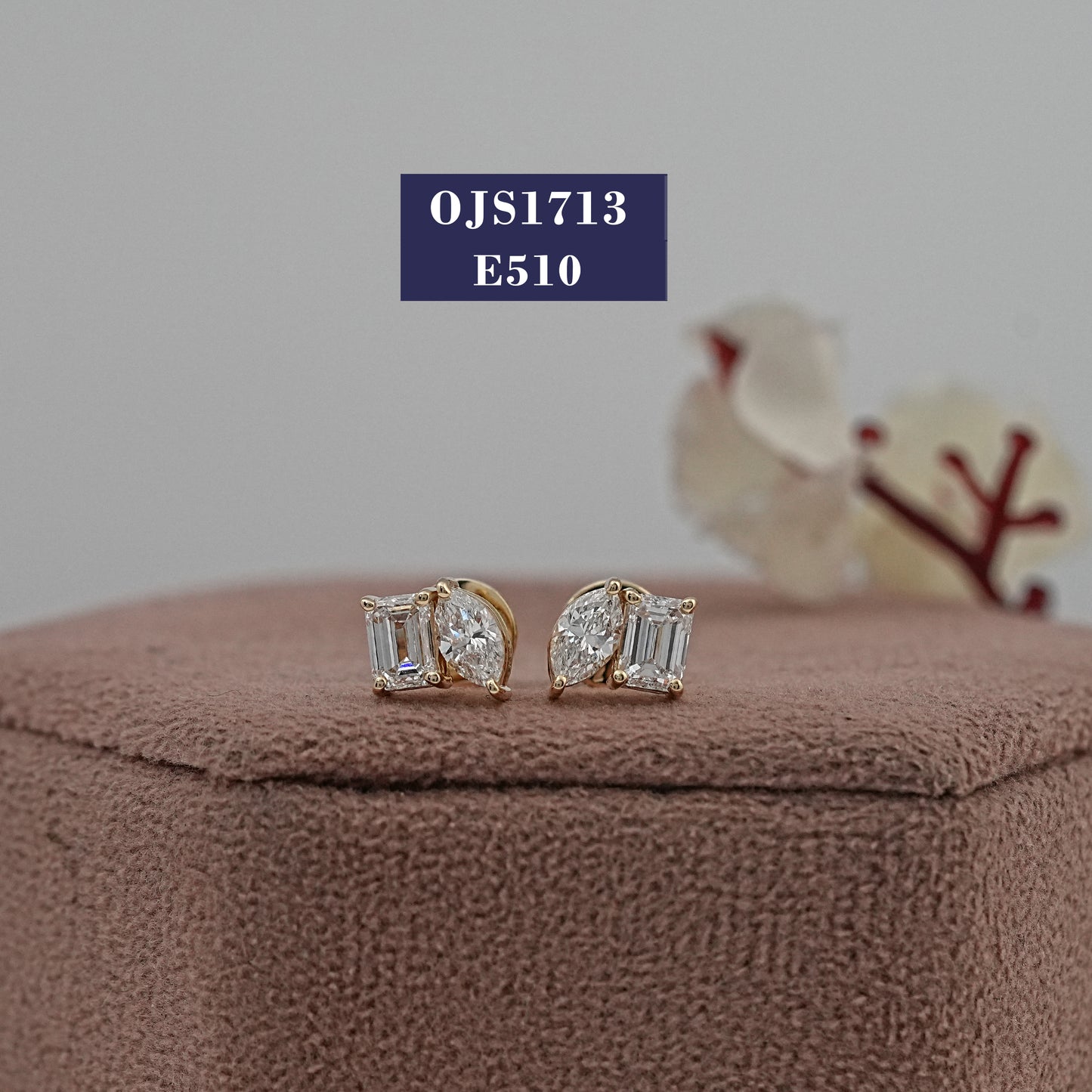 Emerald & Marquise Cut Two Stone Stud Earrings